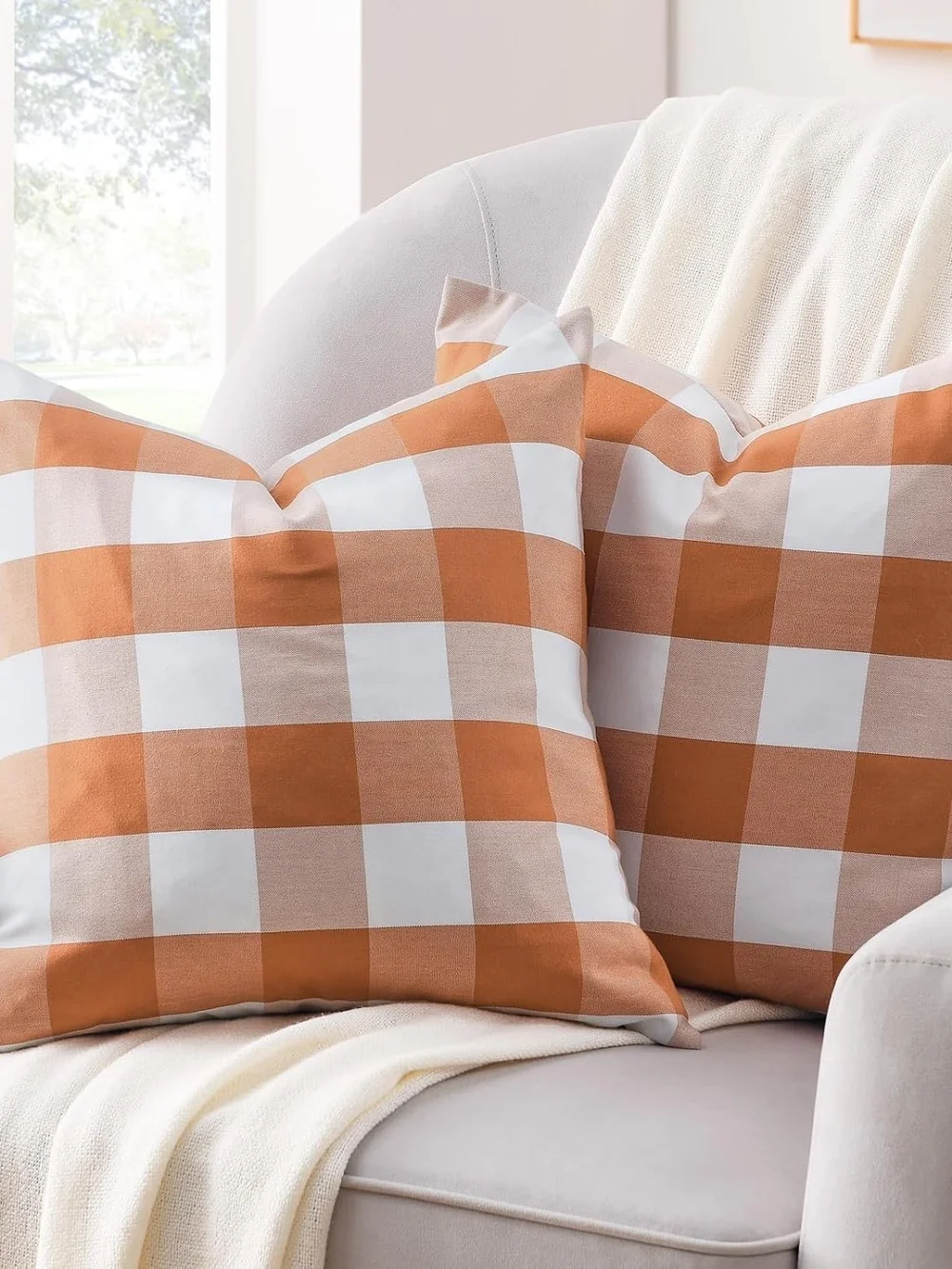 Orange Plaid Pillow Covers 18x18